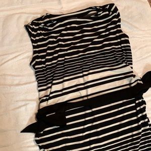 Loft size xs black and white striped cap sleeve dress